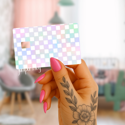 Pastel rainbow checkered credit card skin