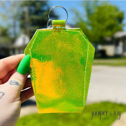 Green holo Coffin Clip Badge & Card Holder Keychain