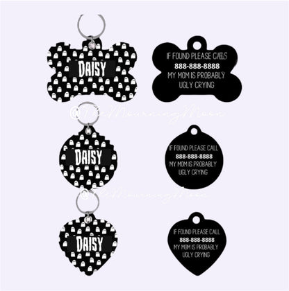 Black and white ghost pet ID tag