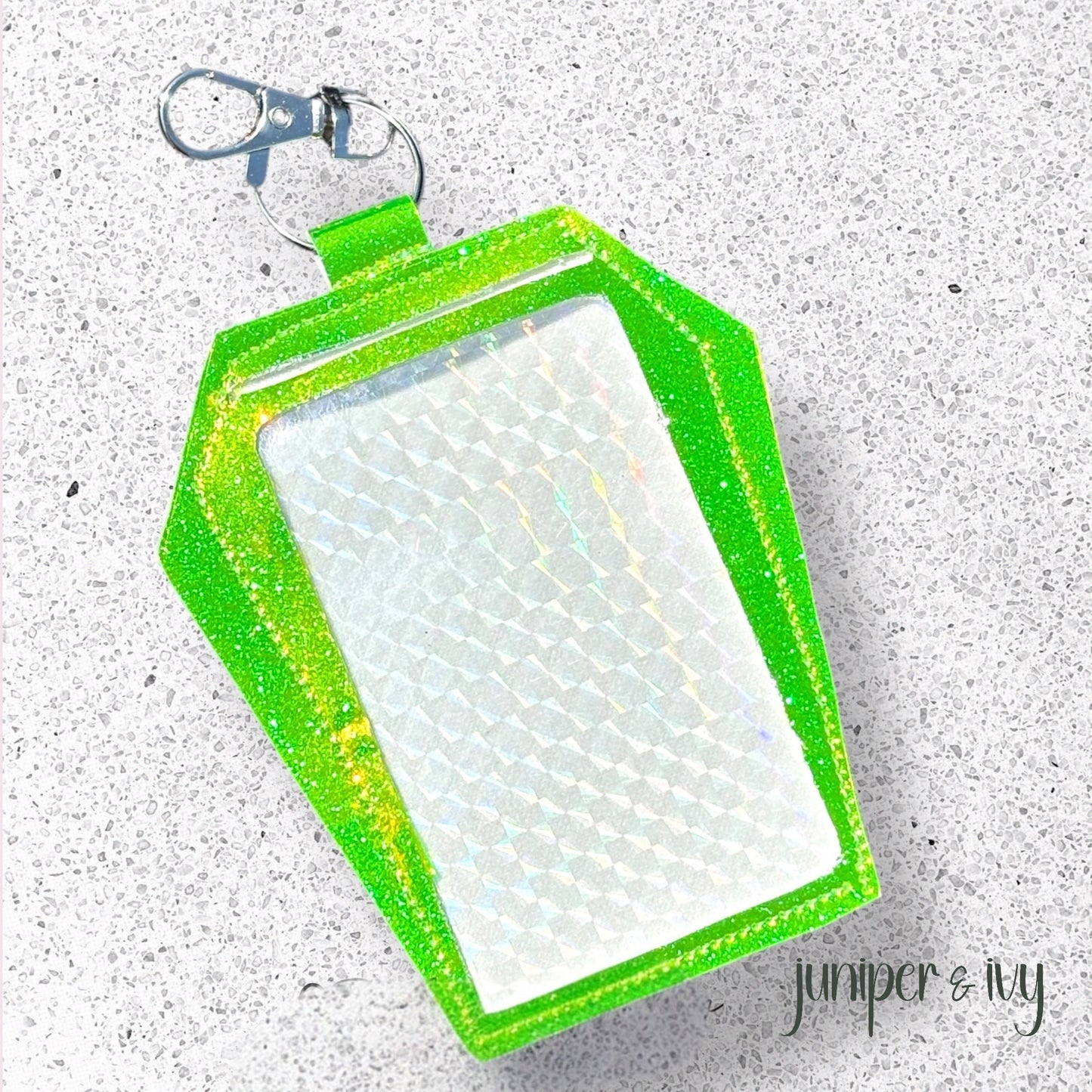 Green holo Coffin Clip Badge & Card Holder Keychain
