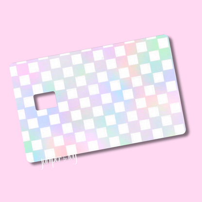 Pastel rainbow checkered credit card skin