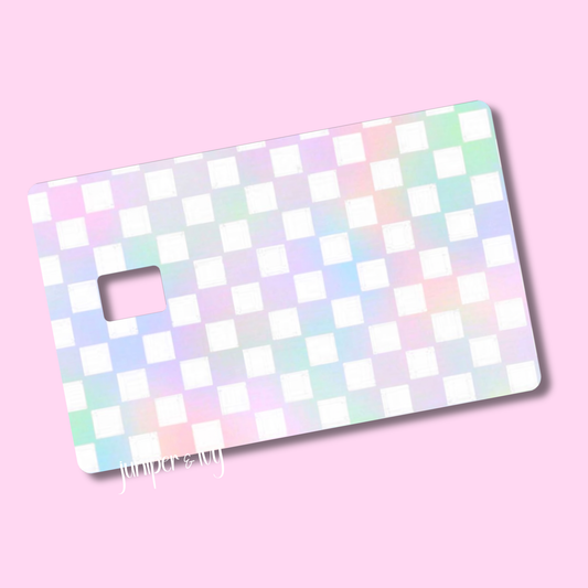 Pastel rainbow checkered credit card skin