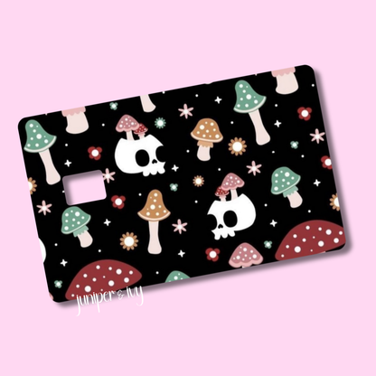Mushrooms and skulls credit card skin