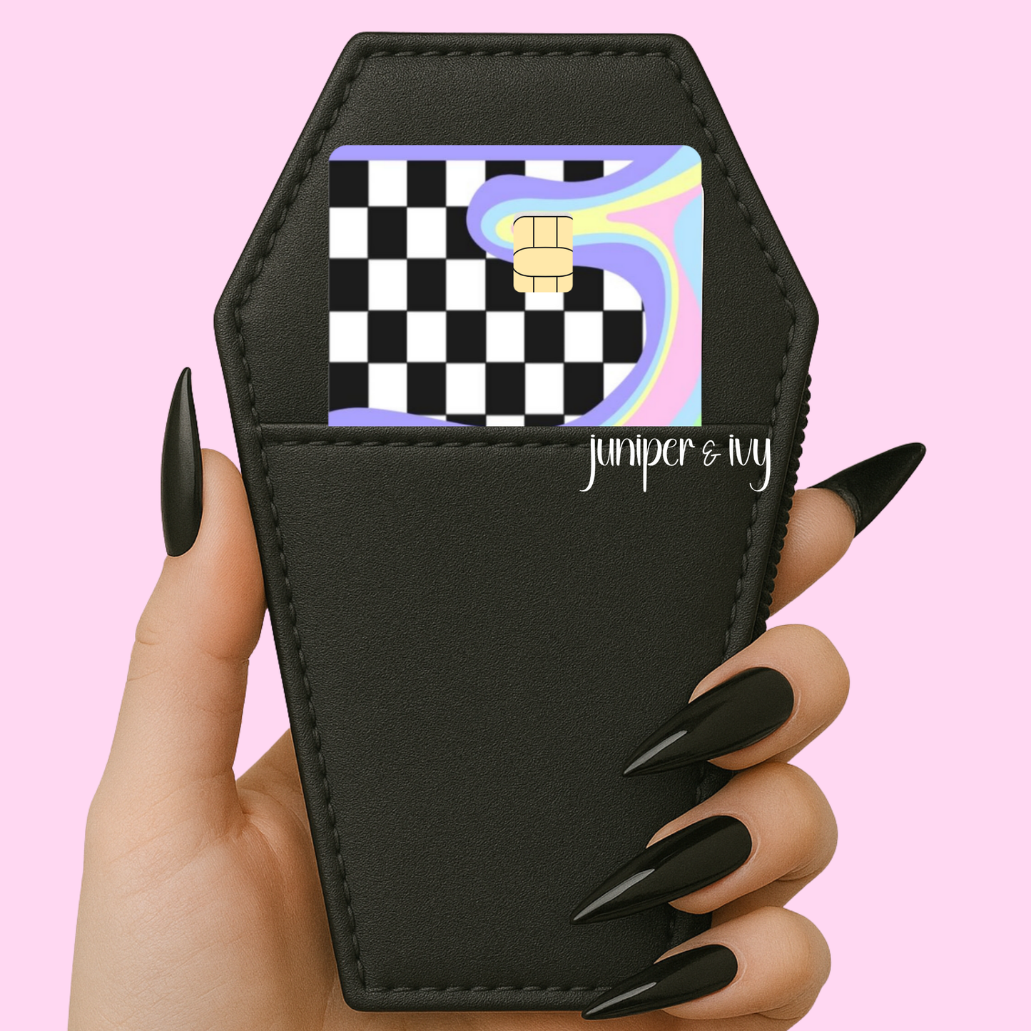 Rainbow drip checkered credit card skin