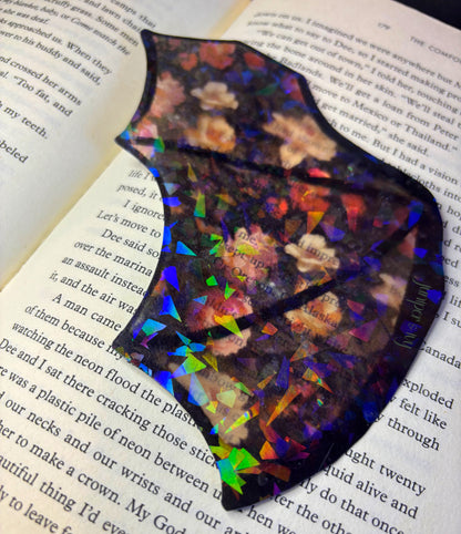 Holographic rainbow transparent floral batwing bookmark