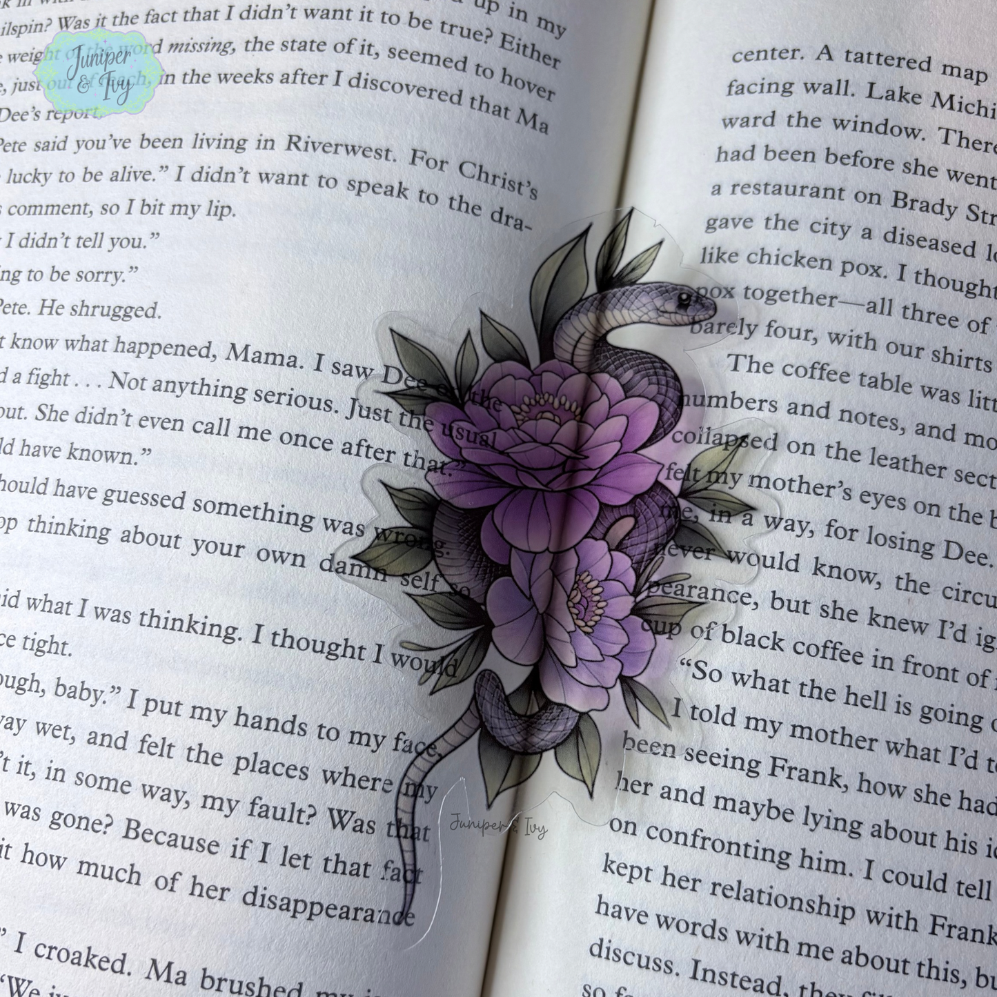 Purple floral snake transparent bookmark