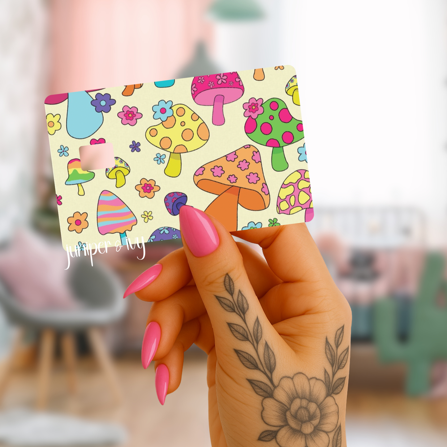 Retro mushroom floral credit card skin