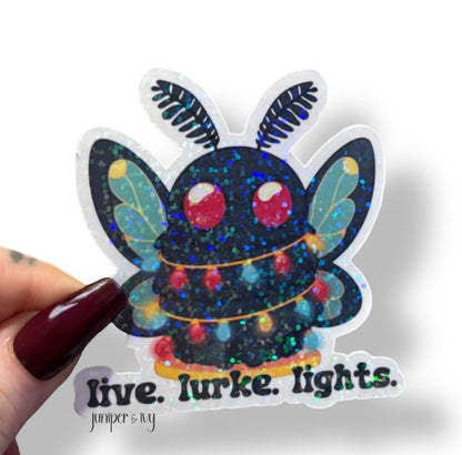 Mothman live laugh lurke glitter holographic sticker