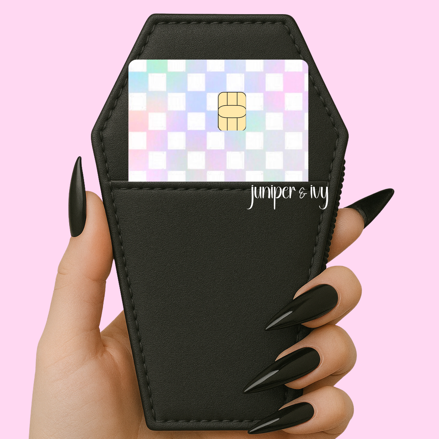 Pastel rainbow checkered credit card skin