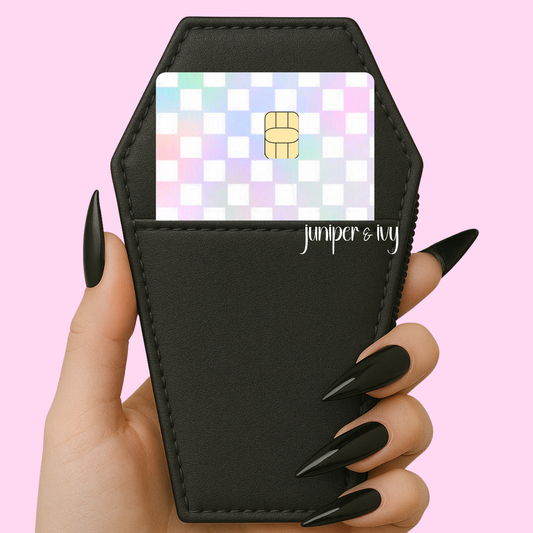 Pastel rainbow checkered credit card skin
