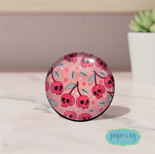 Cherry skull glass dome phone grip