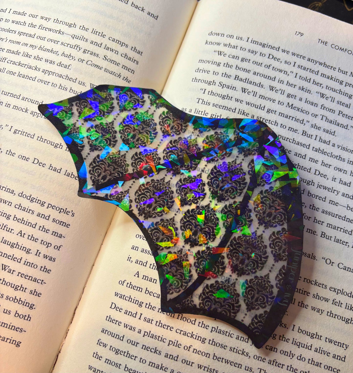 Holographic rainbow transparent damask batwing bookmark