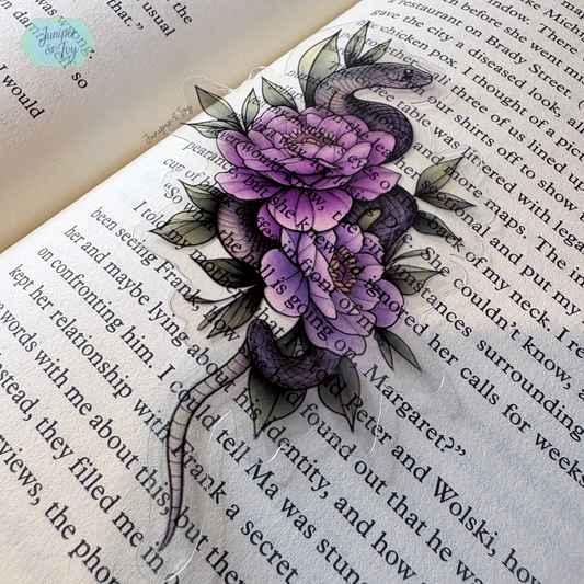 Purple floral snake transparent bookmark
