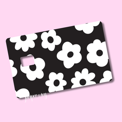 Black and white retro floral credit card skin