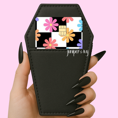 Retro checkered floral credit card skin