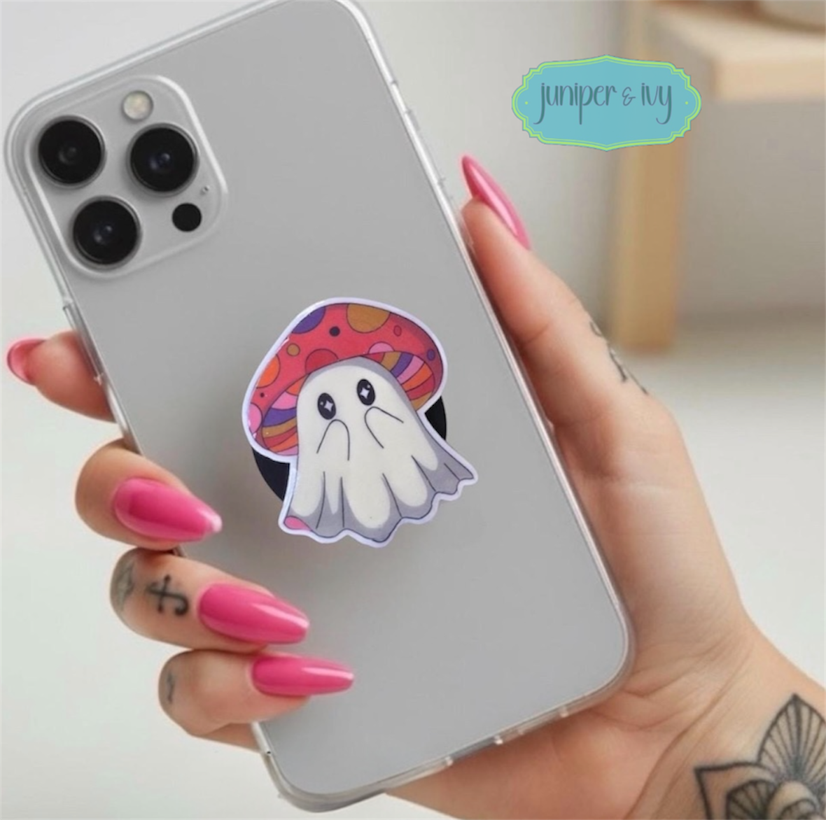 Mushroom ghost phone grip