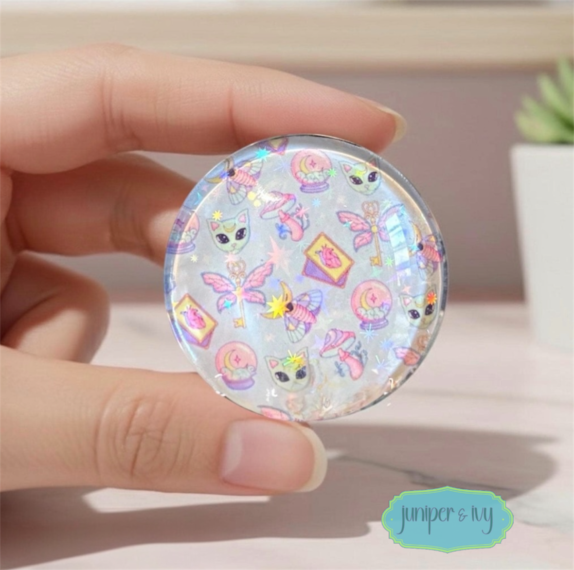 Spooky cute glass dome phone grip