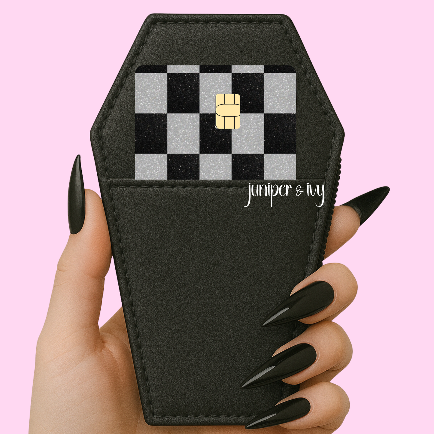 Black and silver checkered credit card skin
