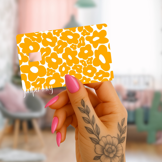 Retro yellow floral credit card skin
