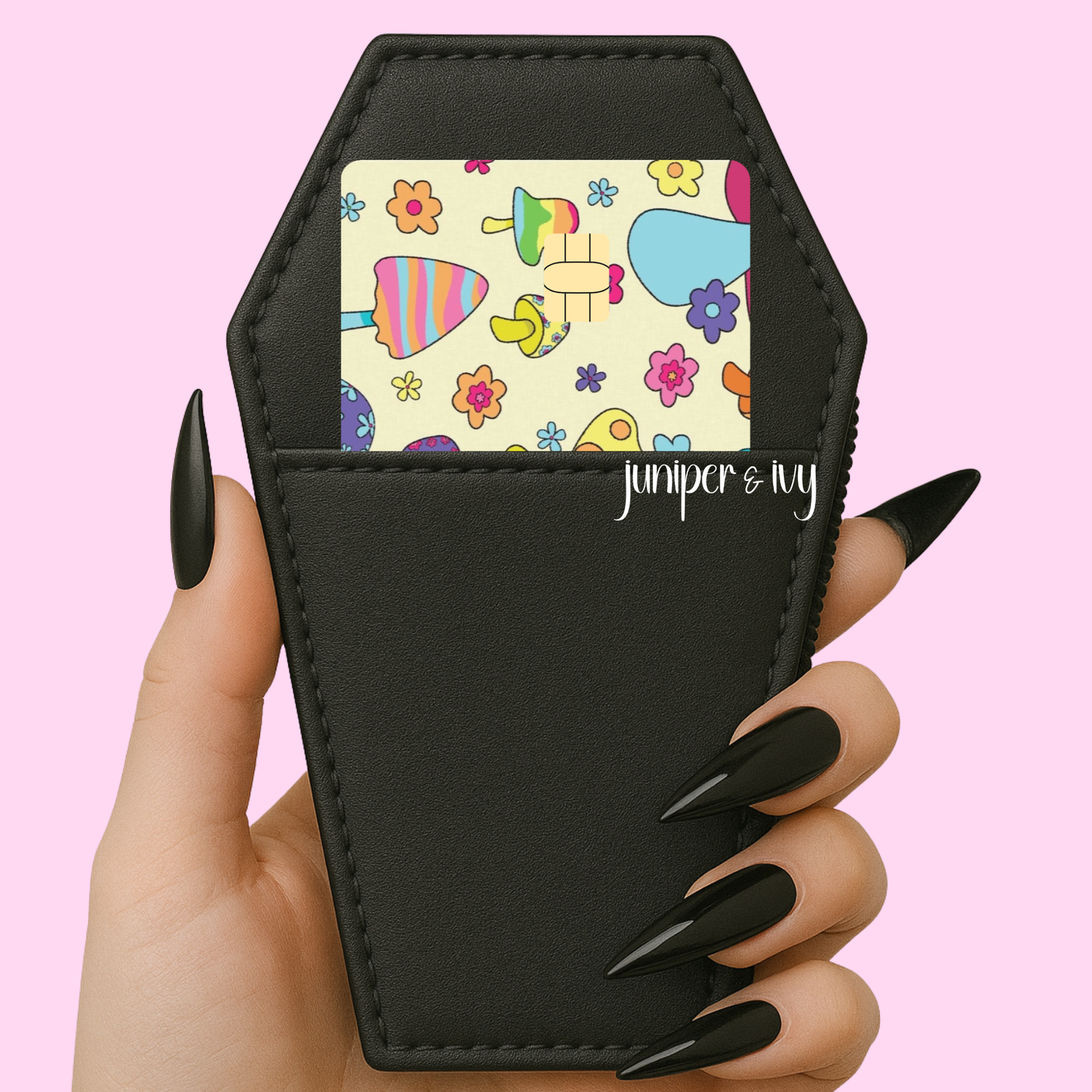 Retro mushroom floral credit card skin