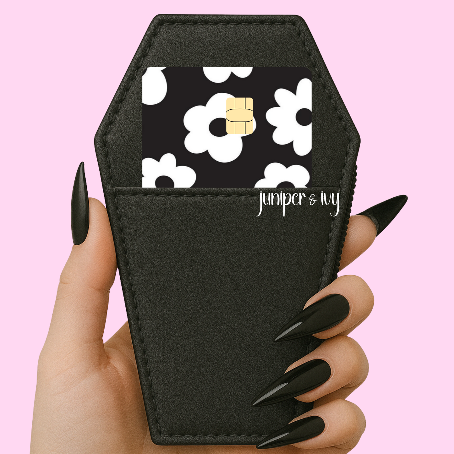 Black and white retro floral credit card skin