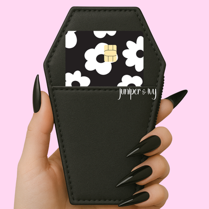 Black and white retro floral credit card skin