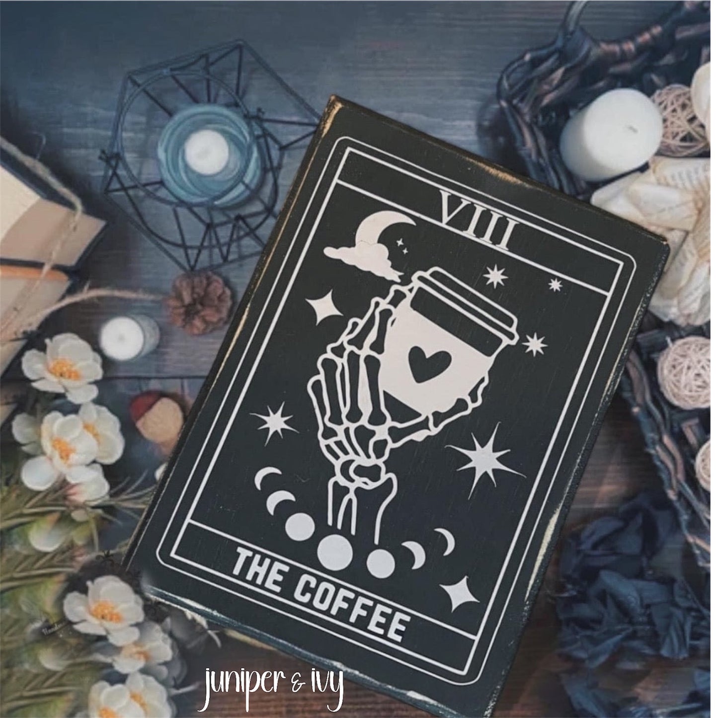 The Coffee tarot card wooden sign