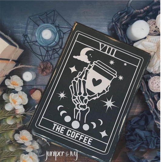 The Coffee tarot card wooden sign