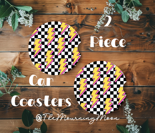 Checkered lightning bolt coasters