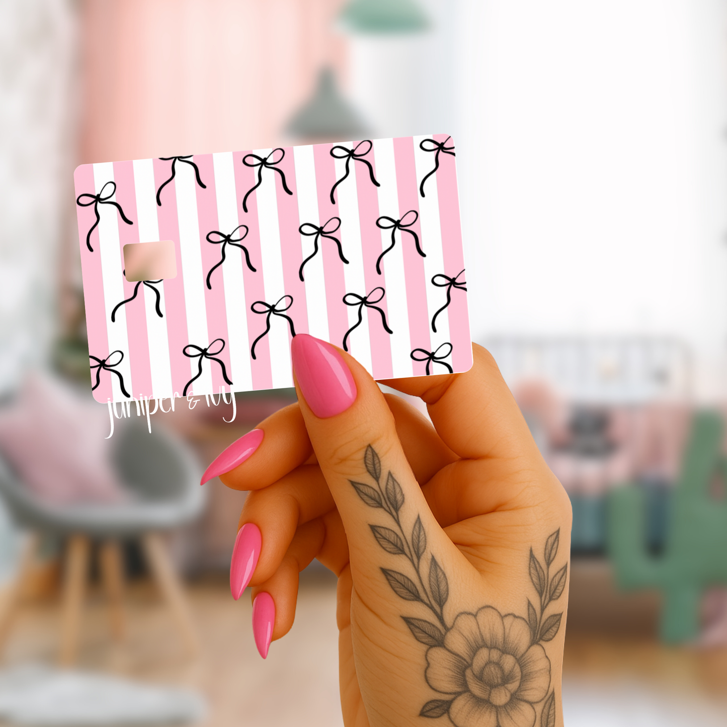 Black bows and stripes credit card skin