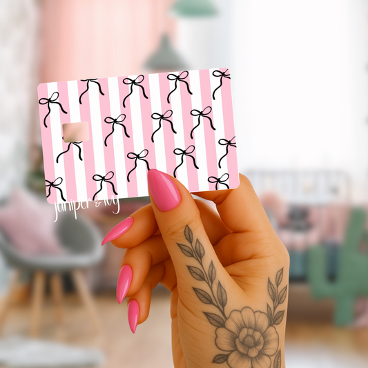 Black bows and stripes credit card skin