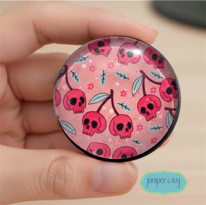 Cherry skull glass dome phone grip
