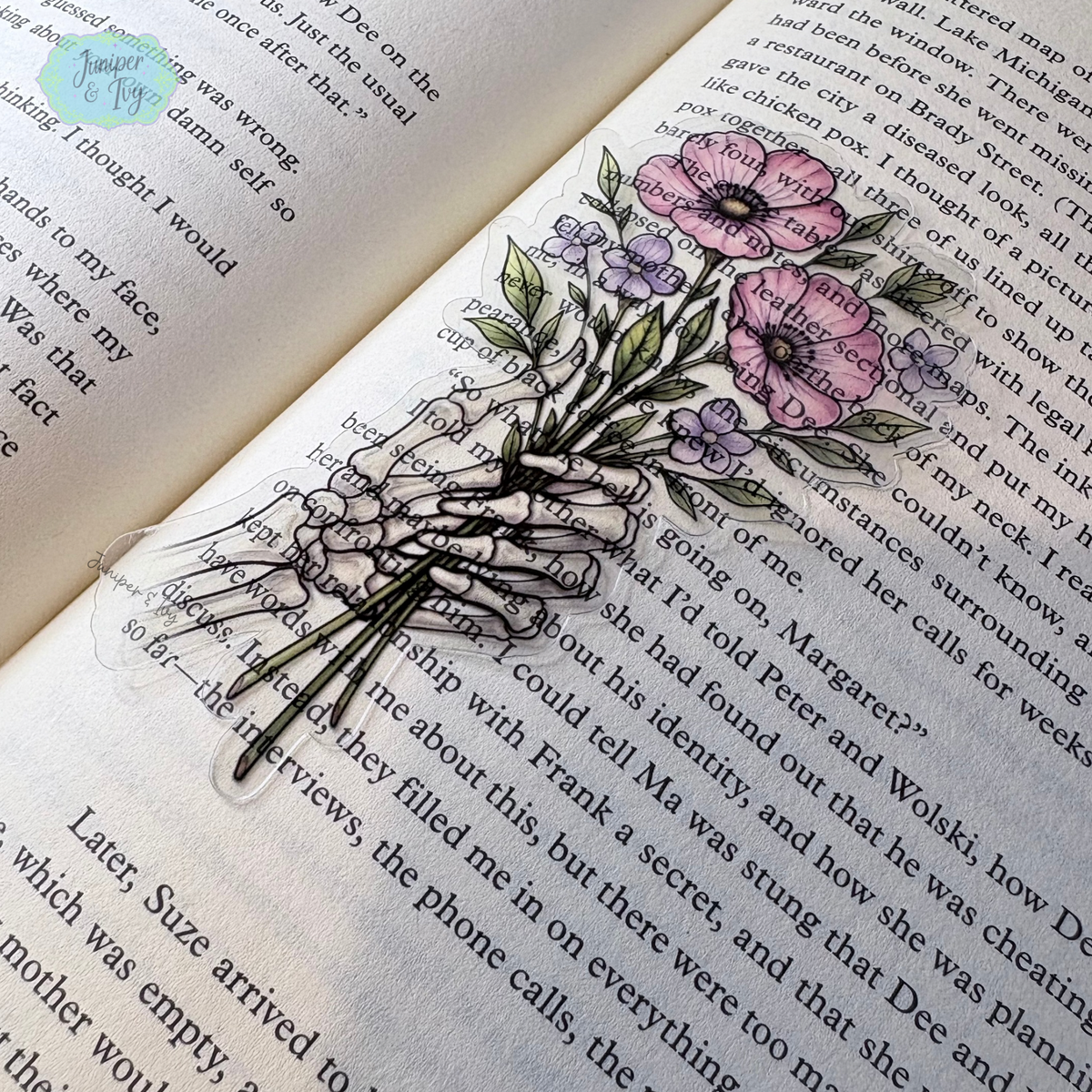 Skeleton hand bouquet transparent bookmark