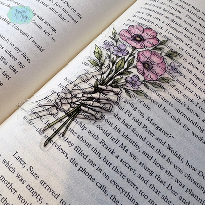 Skeleton hand bouquet transparent bookmark