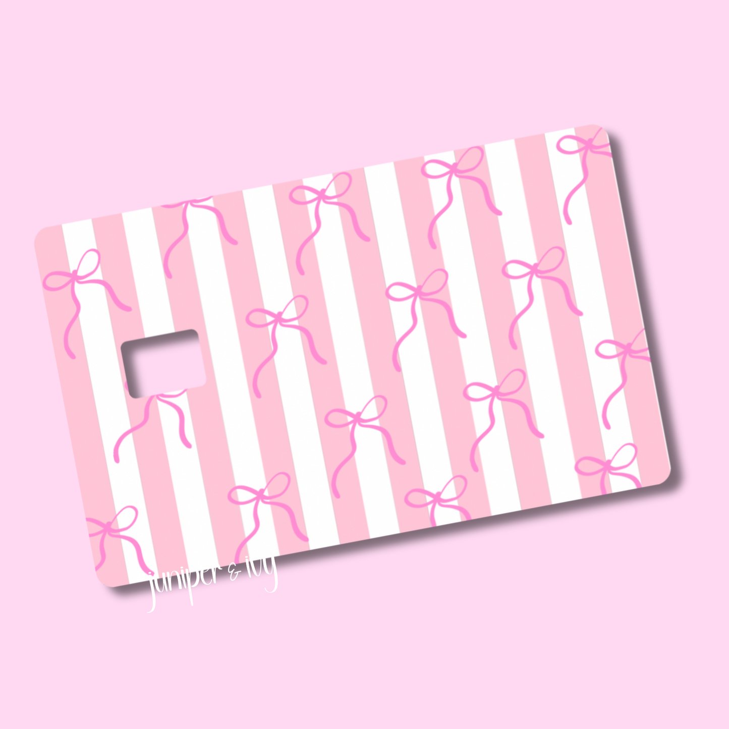 Pink bows and stripes credit card skin