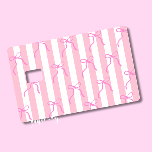 Pink bows and stripes credit card skin