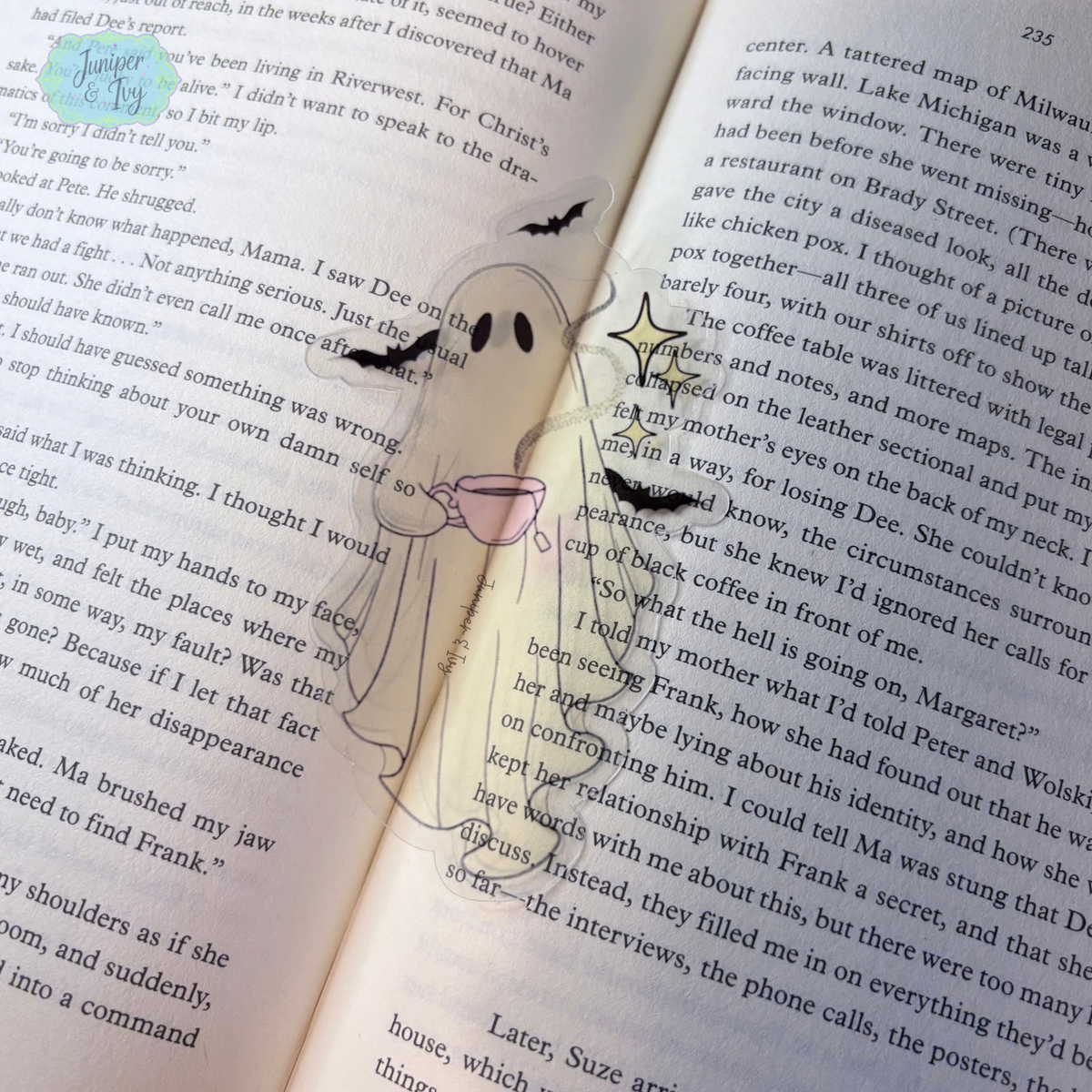 Tea cup ghost transparent bookmark