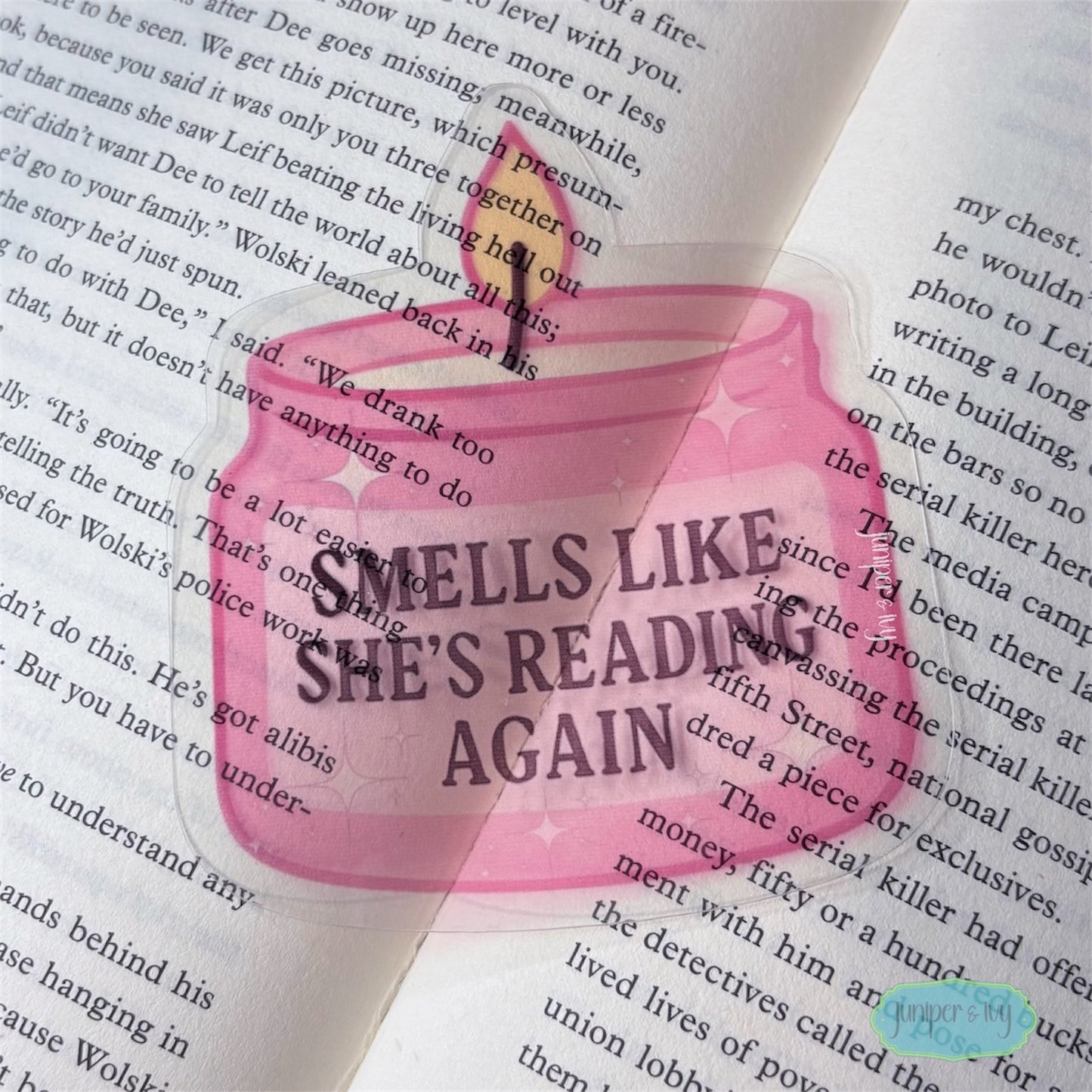 Smells like she’s reading transparent bookmark