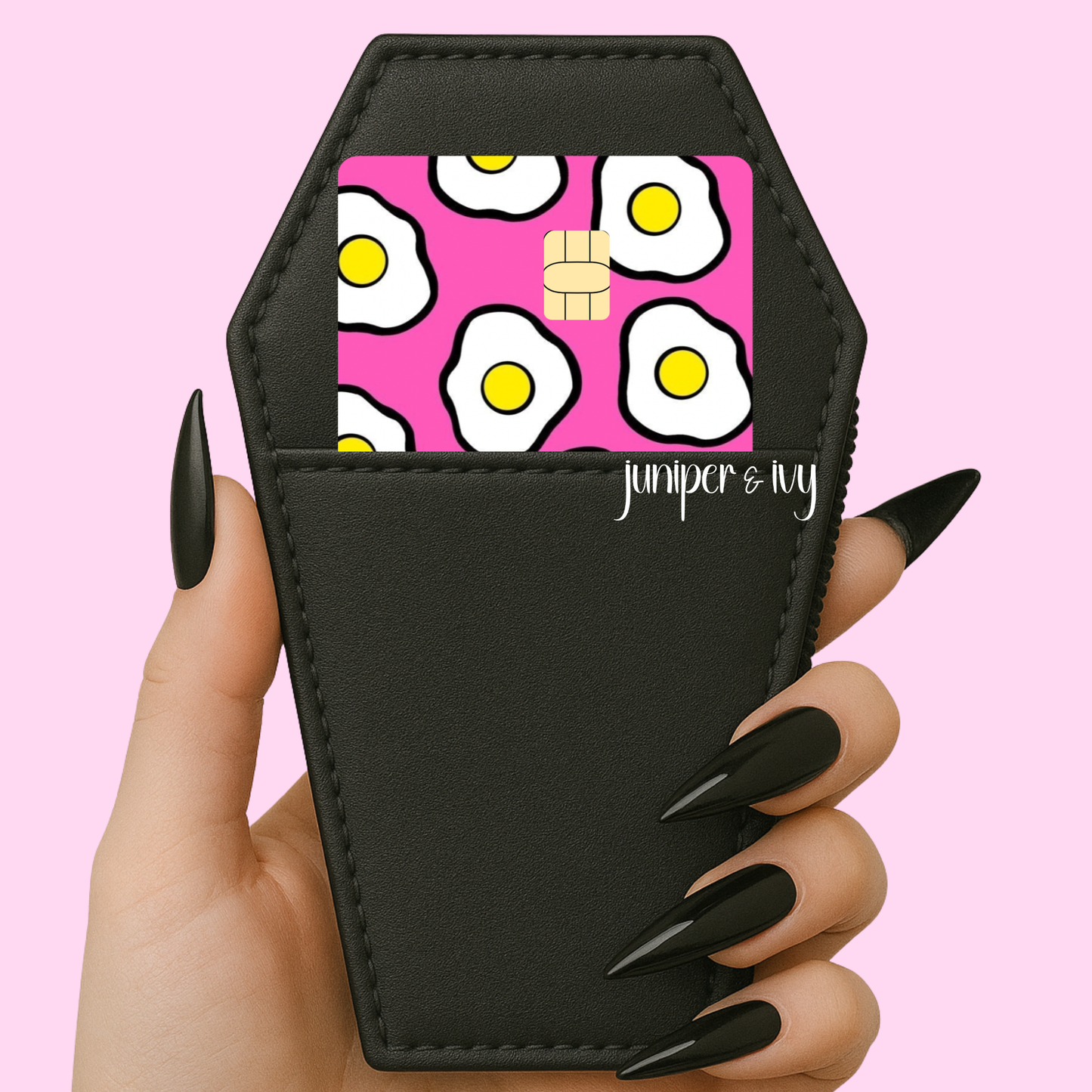 Pink fried egg credit card skin