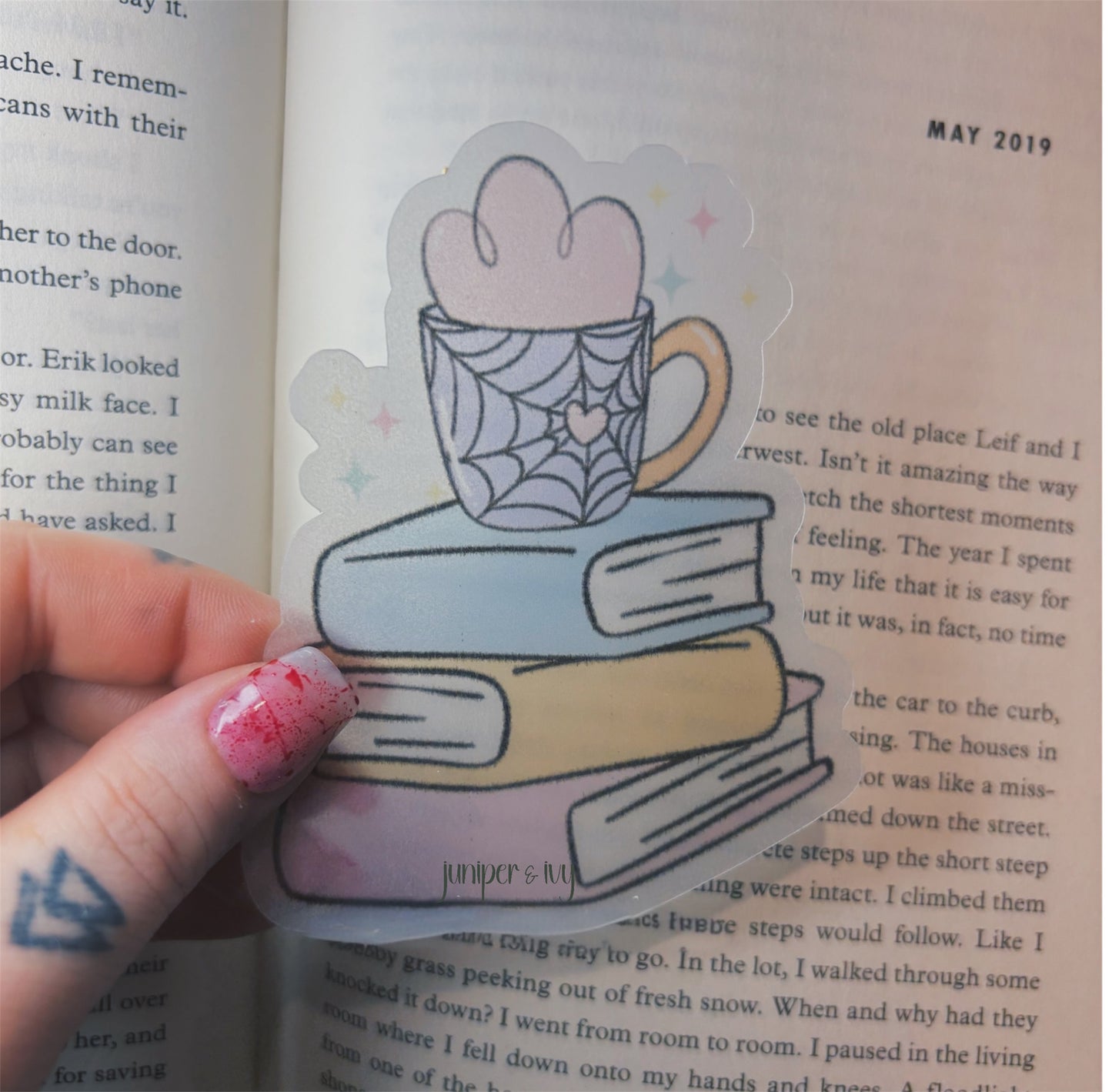 Spooky cute book stack bookmark