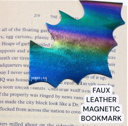 Rainbow faux leather bat bookmark