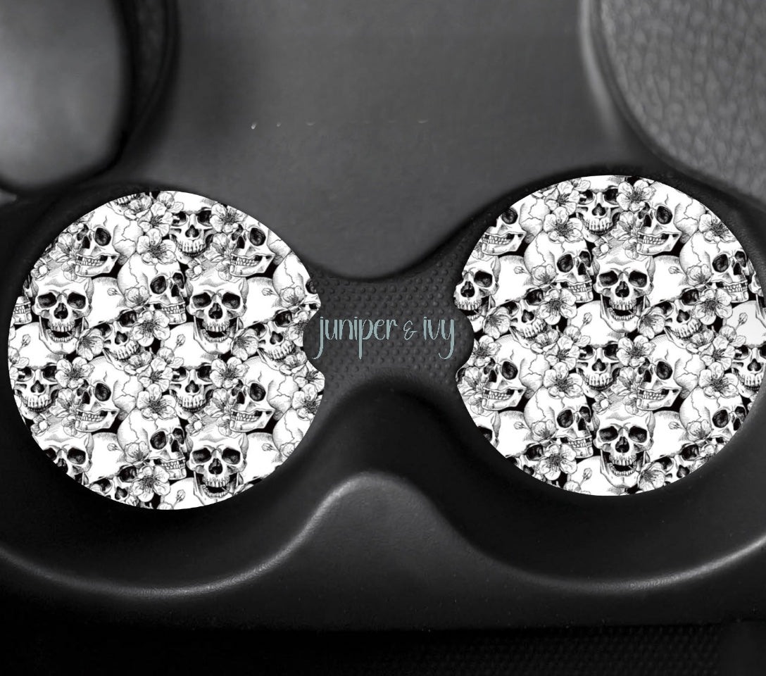 Floral skull car coasters