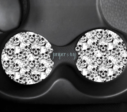 Floral skull car coasters