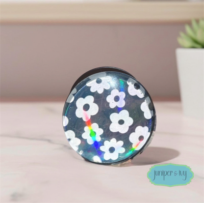 Black & white retro flower glass dome phone grip