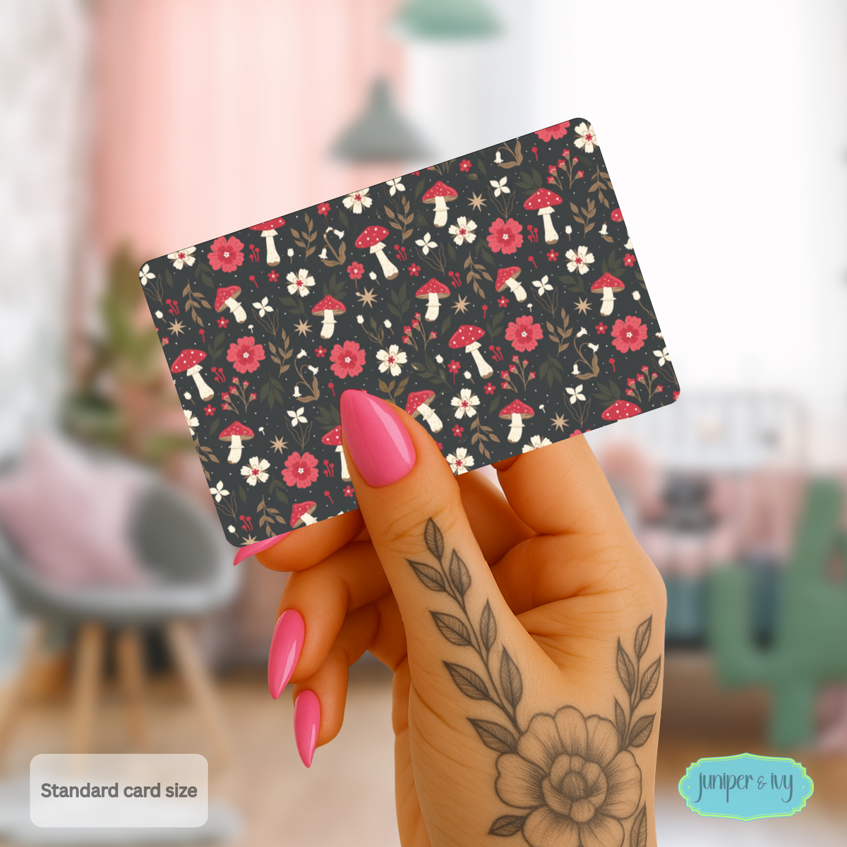 Whimsy mushroom credit card skin