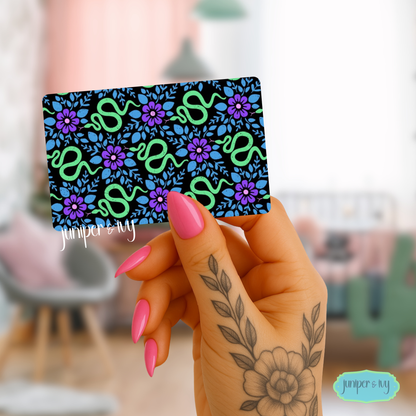 Snake Floral Card Sized Overlay | Goth Card Sized Sticker | Witchy Wallet Aesthetic | Black Floral Snake Pattern | Wallet Accessory