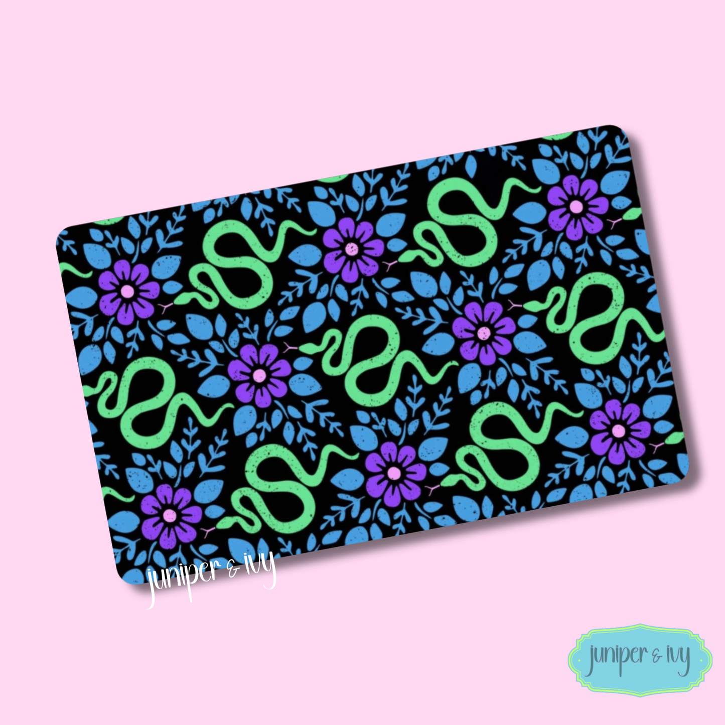 Snake Floral Card Sized Overlay | Goth Card Sized Sticker | Witchy Wallet Aesthetic | Black Floral Snake Pattern | Wallet Accessory