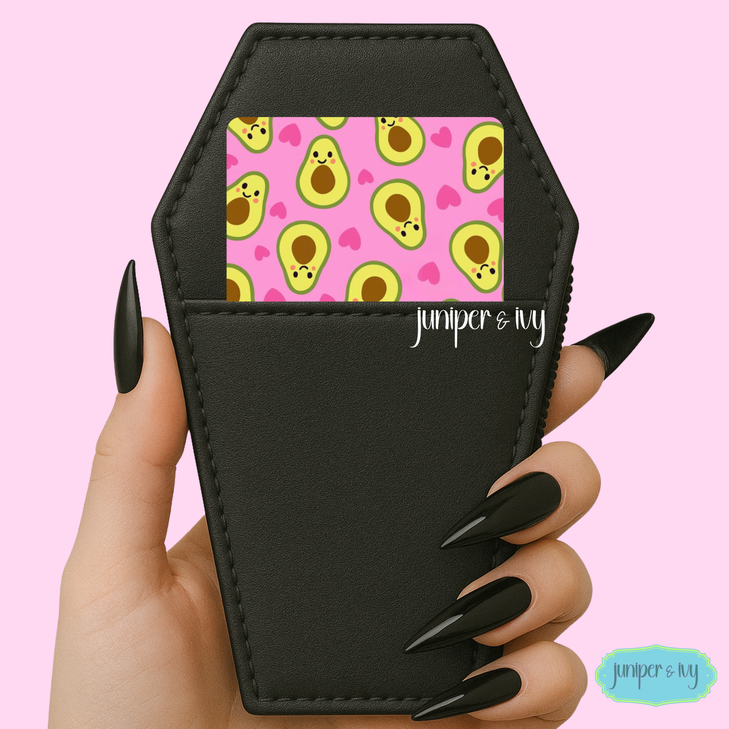 Kawaii Avocado Card Overlay | Cute Wallet Sticker | Pink Aesthetic | Avocado Pattern | Card Size Decal