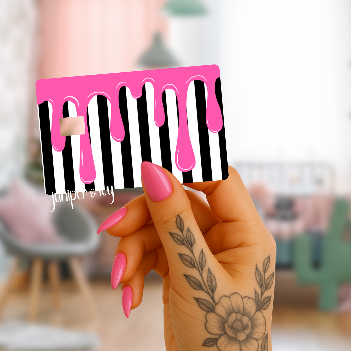 Pink drip striped credit card skin