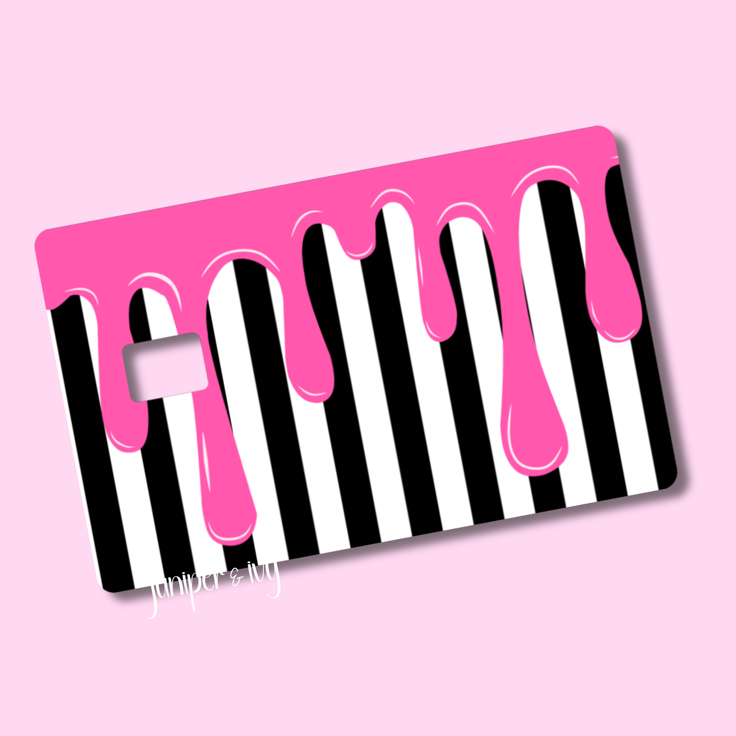 Pink drip striped credit card skin
